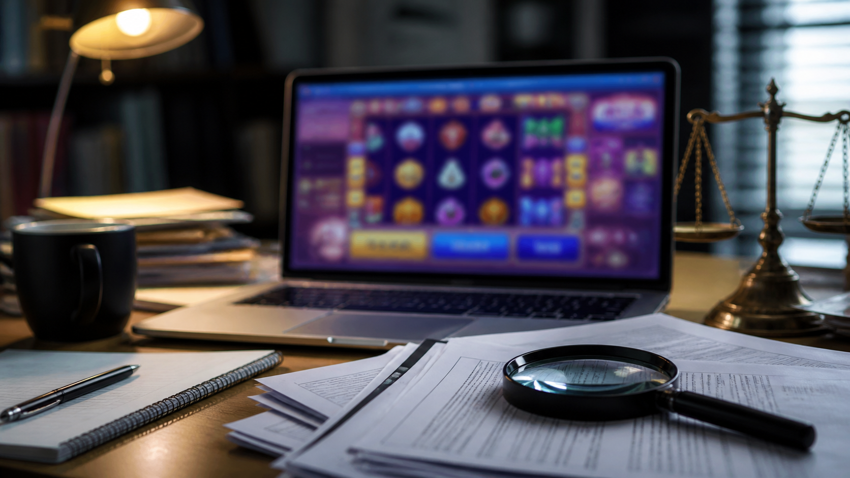Consumer review documents beside a blurred sweepstakes game interface