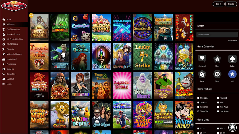 Bella Vegas’s desktop game lobby, pictured in Chipy’s review gallery.